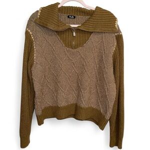 Miss Me Olive and Tan Cowl Neck Sweater